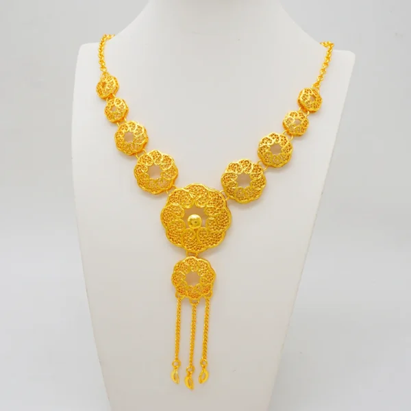 Fine Arabic Dubai Round Jewelry Set For Women Earrings Ethiopian African Long Chain Gold Color Necklace Wedding Bridal Gift - Image 2