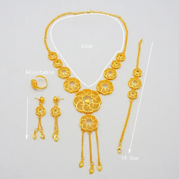 Fine Arabic Dubai Round Jewelry Set For Women Earrings Ethiopian African Long Chain Gold Color Necklace Wedding Bridal Gift - Image 6