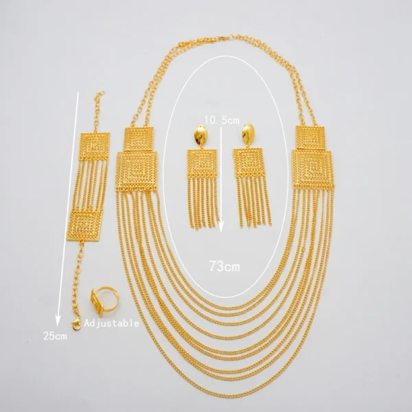 Fine Dubai Gold Color Bridal Jewelry Set For Women African India Long Chain Tassels Necklace Bracelet Earrings Ring Sets Gift - Image 6