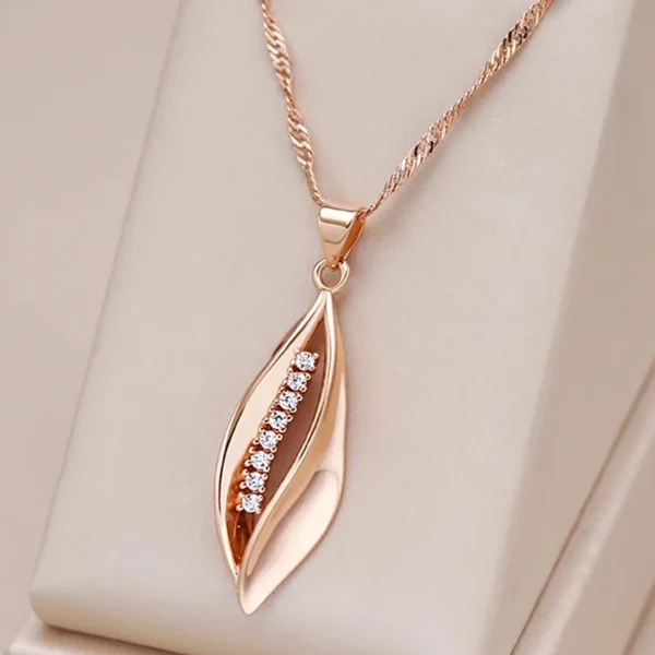 Kinel Hot 585 Rose Gold Color Long Pendant Necklace for Women Geometry Natural Zircon Accessories Wedding Daily Fine Jewelry